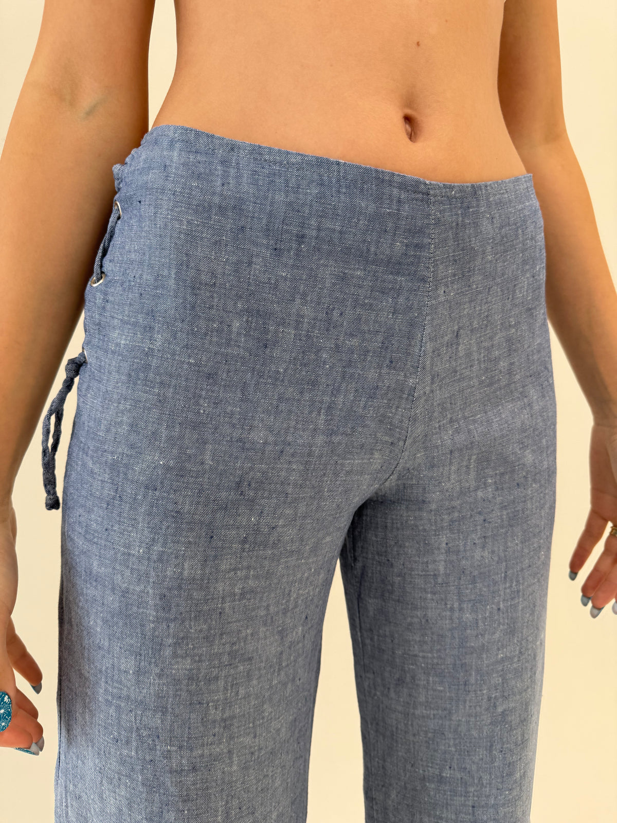 Pantaloni tall din in în croi evazat italiniesti jeans blue