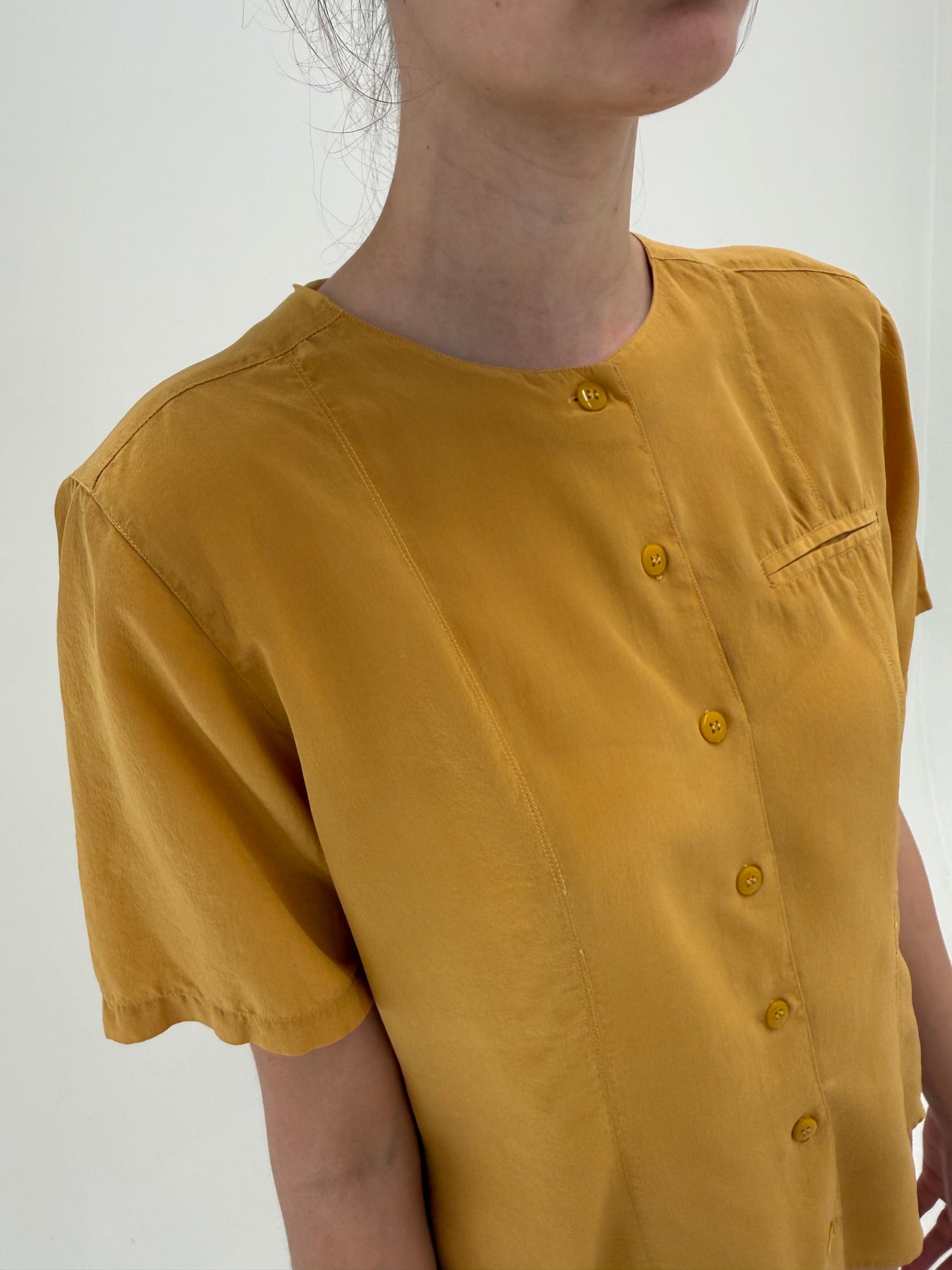 Cămașa cambrata din mătase matahală mustard yellow