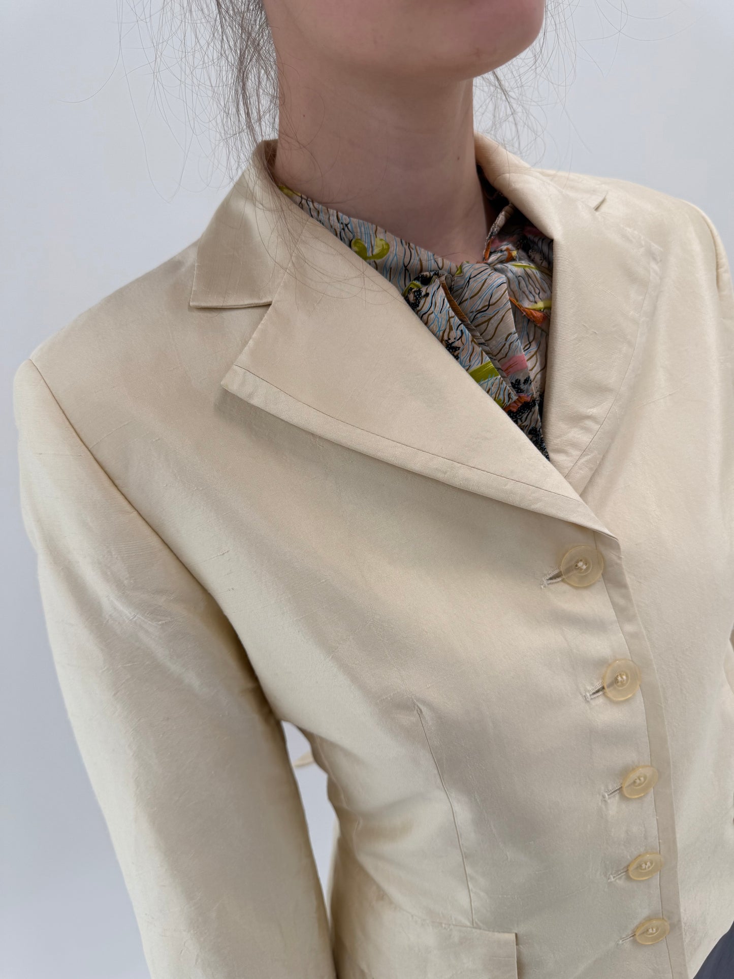 Sacou butter white cambrat din mătase naturală