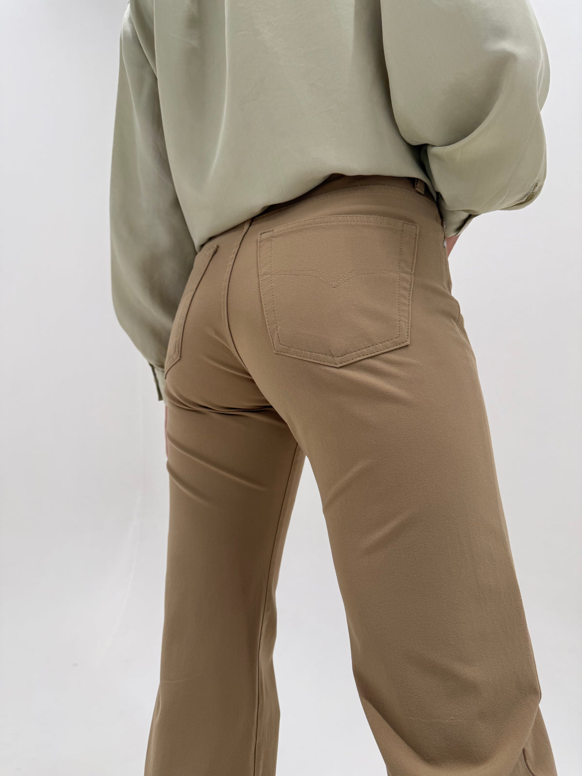 Pantaloni tall Versace vintage camel din material plin ultra modelator straight leg