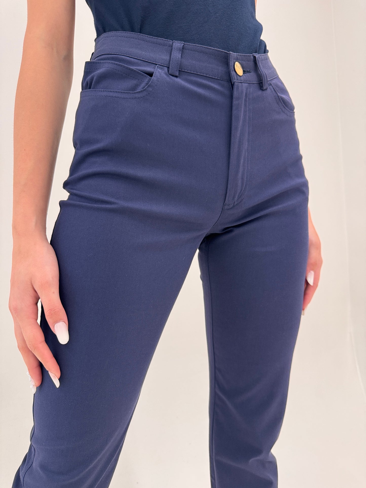 Pantaloni Navy tall Marella by Max Mara din bumbac în croi clasic