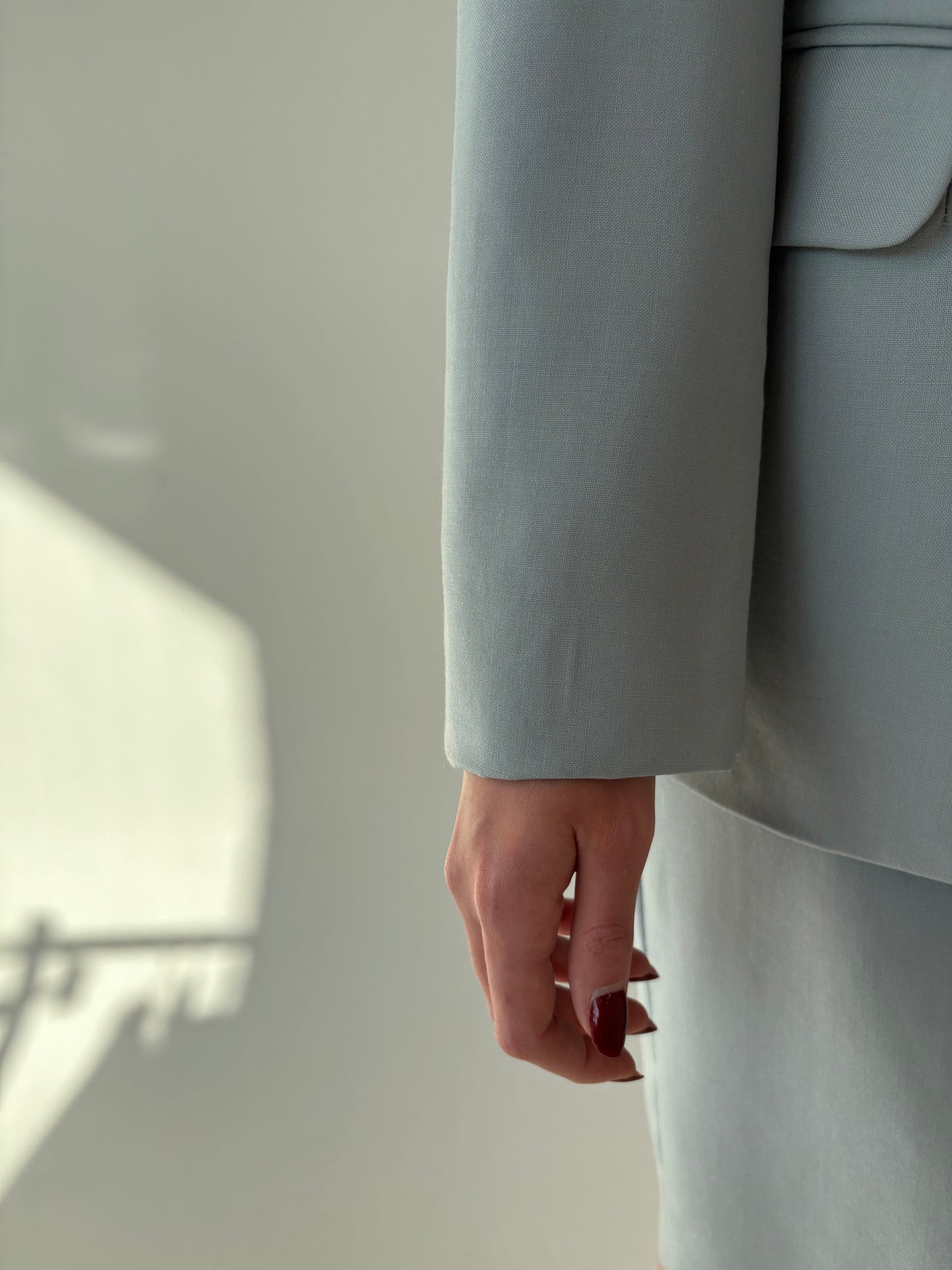 Deux piece baby blue în stil clasic revenit în trend din lana extrafina