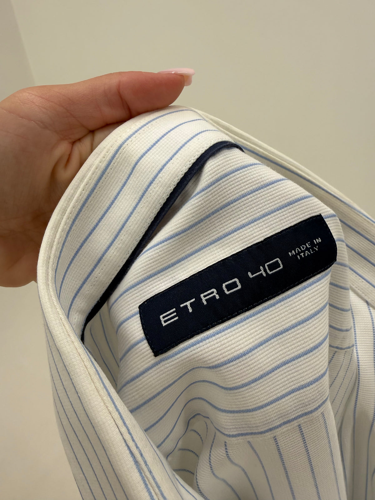 Cămașa luxury Etro din poplin gros texturat de bumbac cu dungi fine baby blue