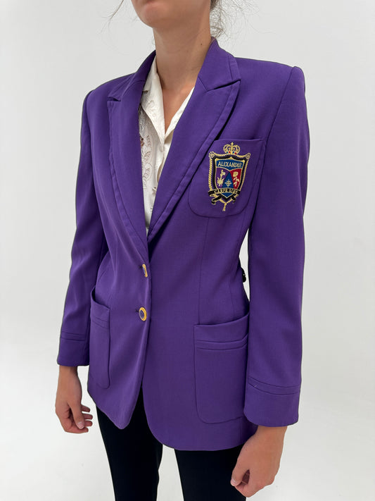Sacou vintage din lana extrafina confort cu emblemă și revere late violet