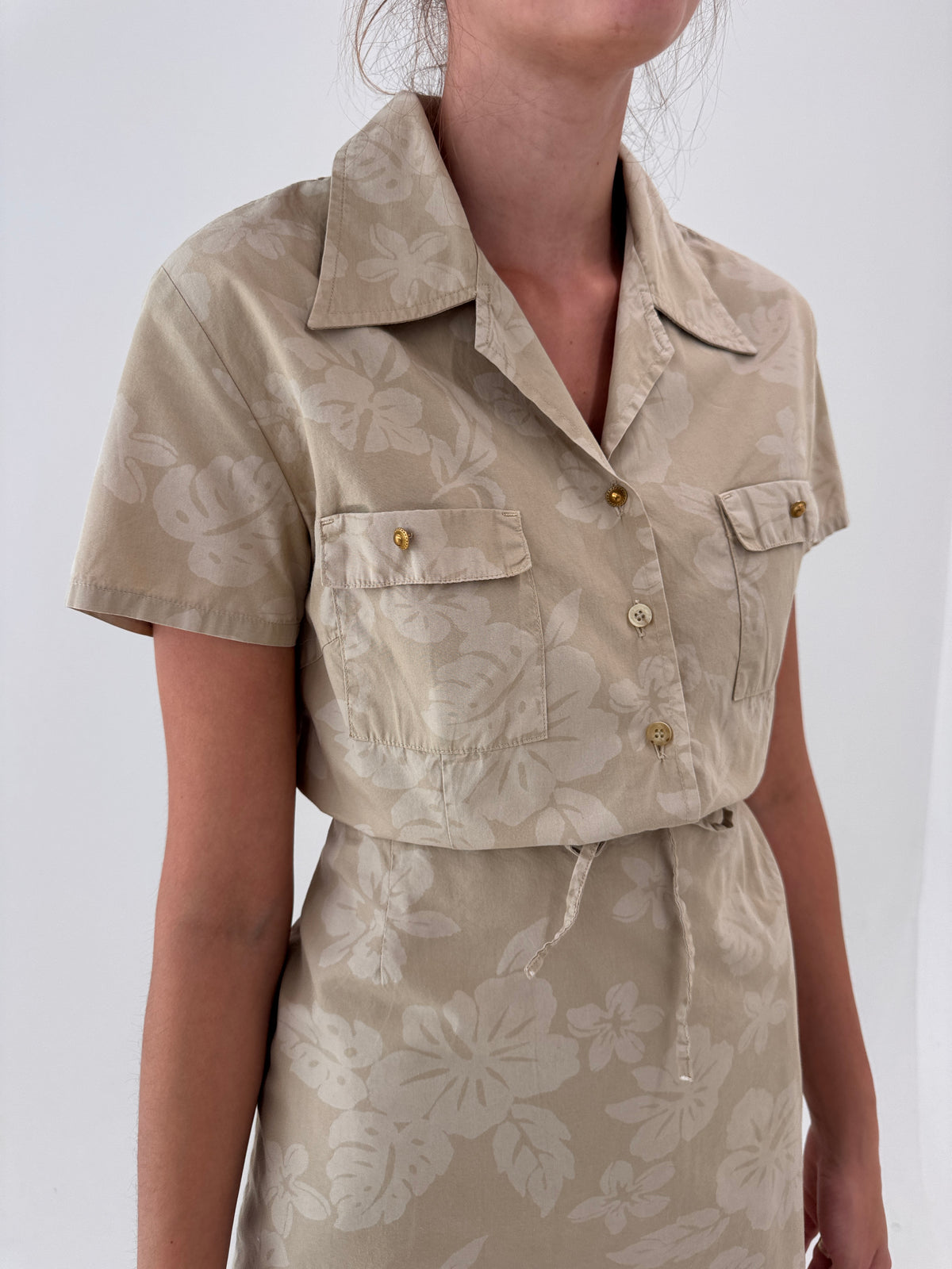 Set safari luxury Les Copains camel cu print nude din canvas de bumbac