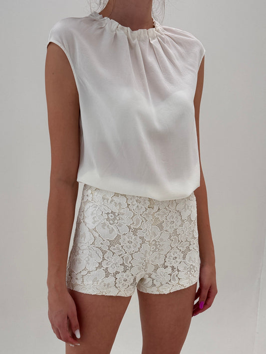 Pantaloni italienești din corded lace excepțională butter white
