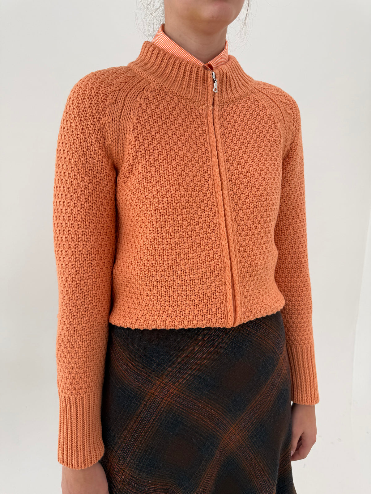 Cardigan gros tip jachetă full zip din lana merino extrafina groasa texturată