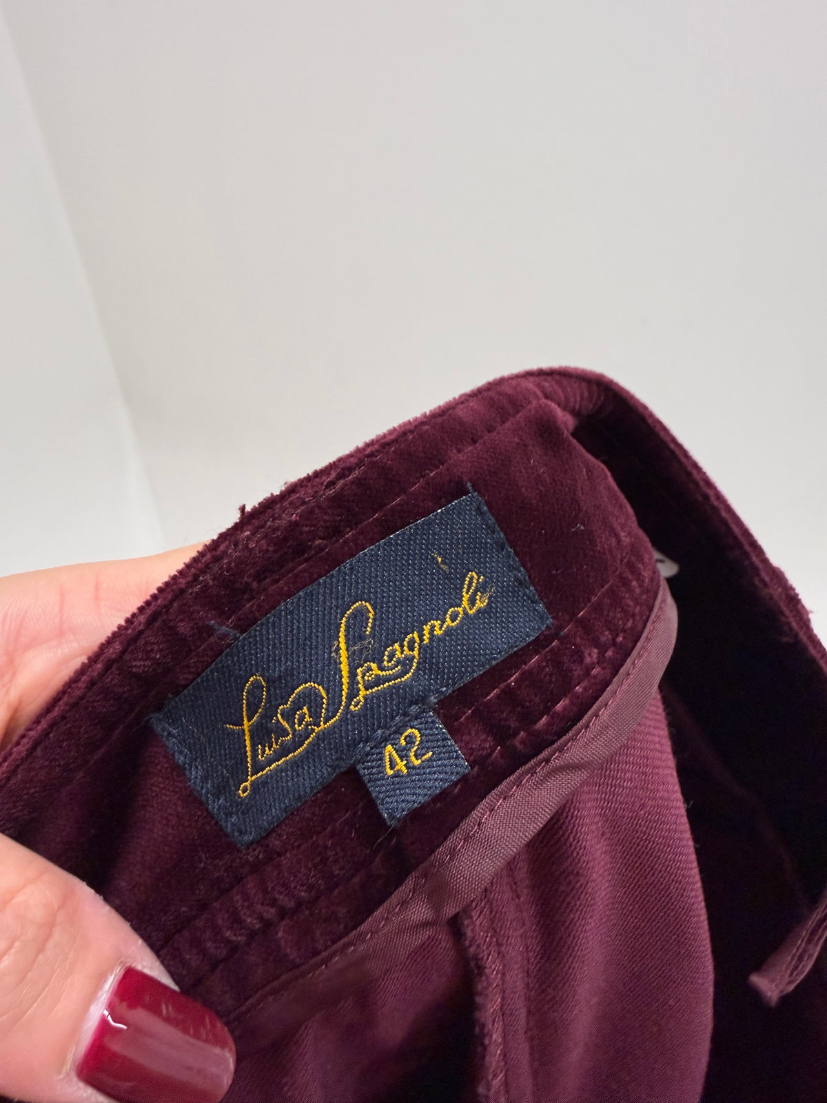 Pantaloni burgundy Luisa Spagnoli din catifea ultra confort petite