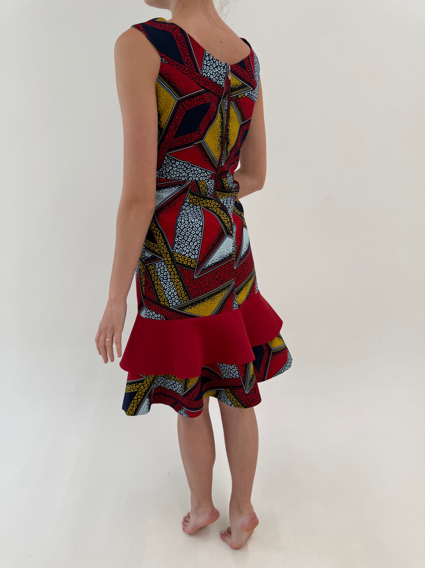 Rochie din pânză de bumbac cu print manual geometric în culori superbe