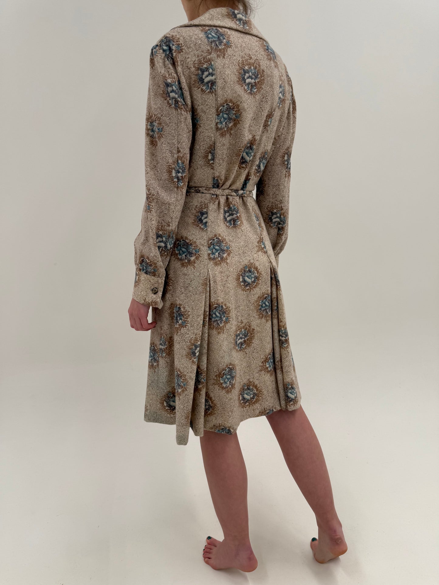 Shirt dress old vintage anii 70 din lana plină extrafina cu talie marcată