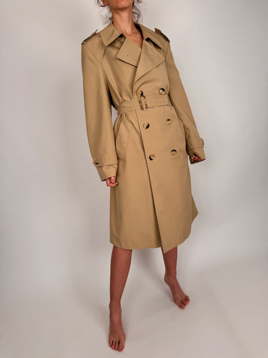 Trench vintage premium camel cu talie marcată reglabilă