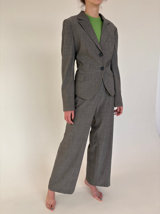 Costum luxury René Lezard cu pantaloni palazzo din stofă high end super 140’s