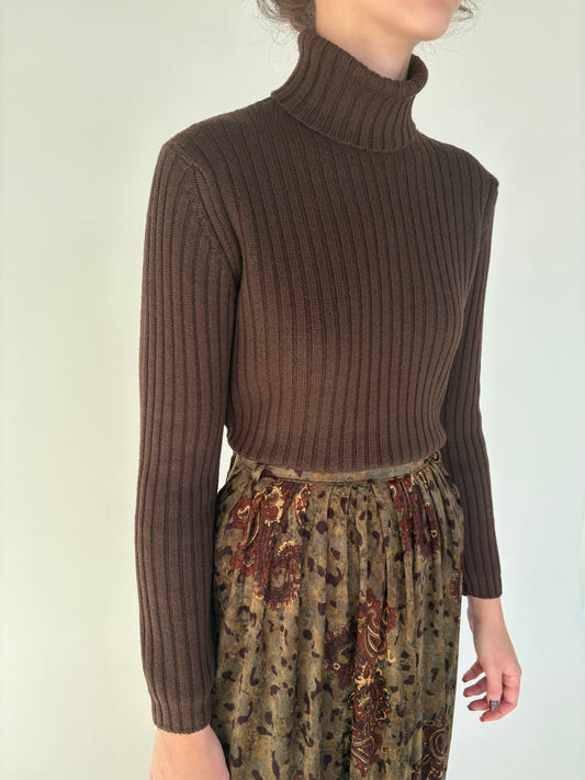 Maleta chocolate brown din lana merino extrafina de gramaj mare ribbed