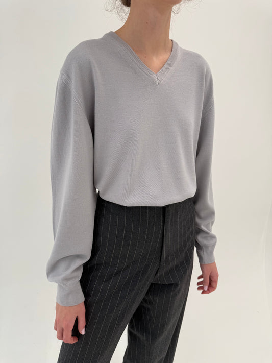 Pulover silver gray din lana merino extrafina de gramaj mare în anchior