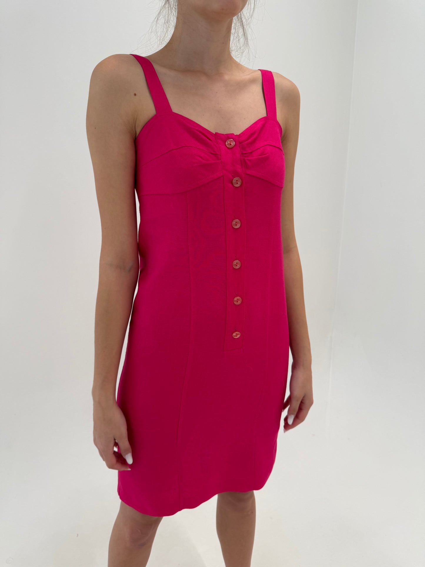 Set vintage fucsia din pânză excepțională de in în croi chic