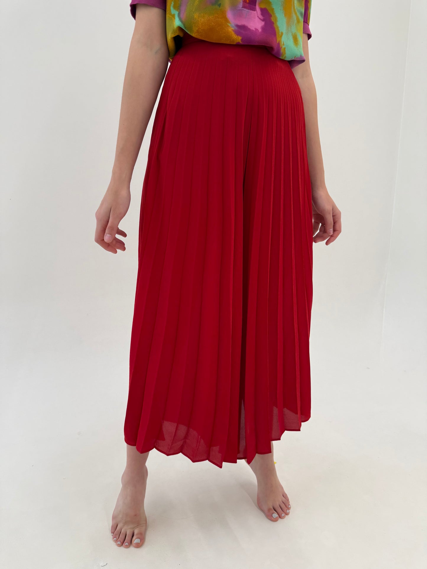 Culottes plisați cu talie ultra înaltă și buzunare