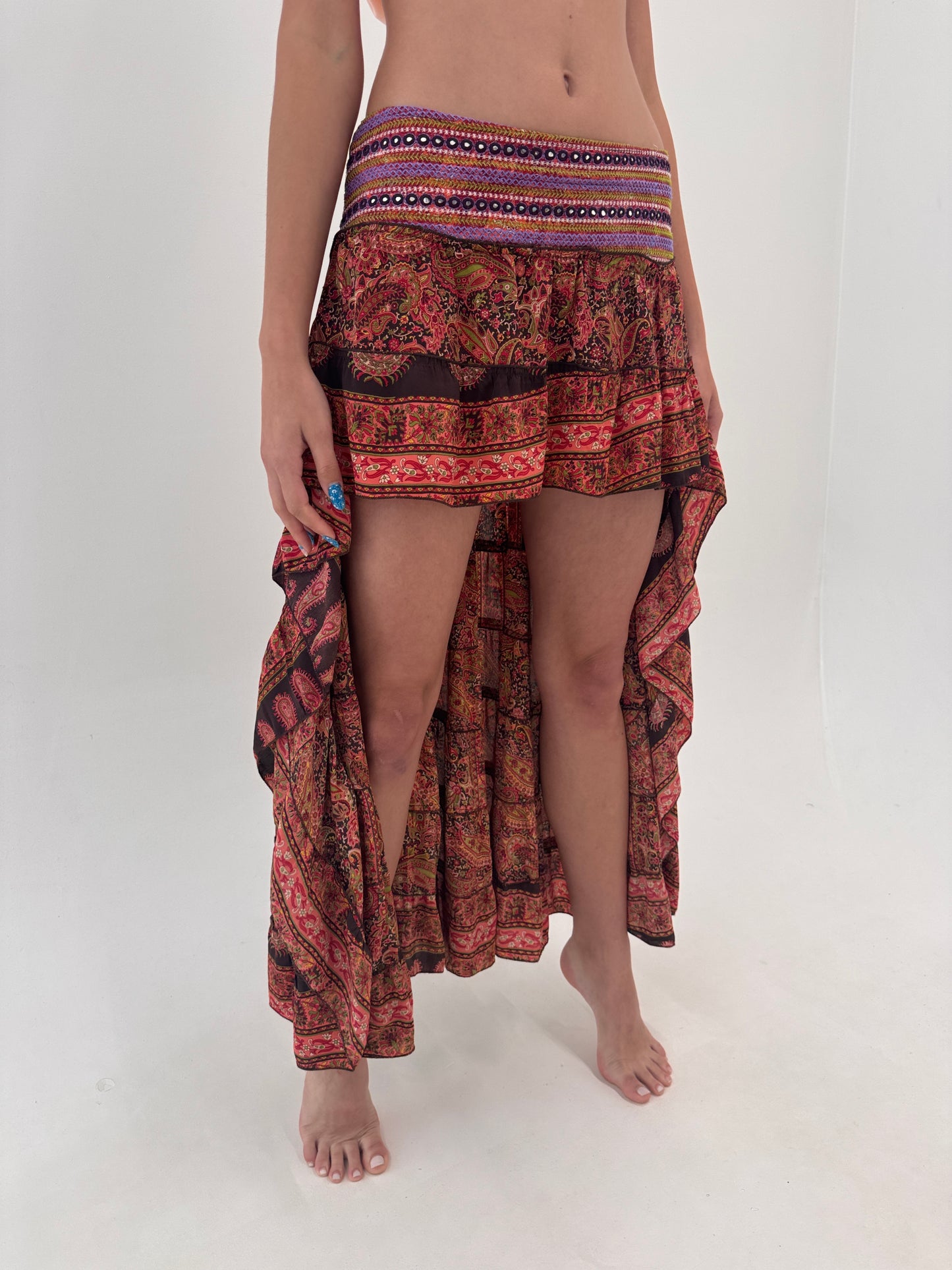 Fustă statement boho cu talie elastică în croi spectaculos 70% mătase naturală