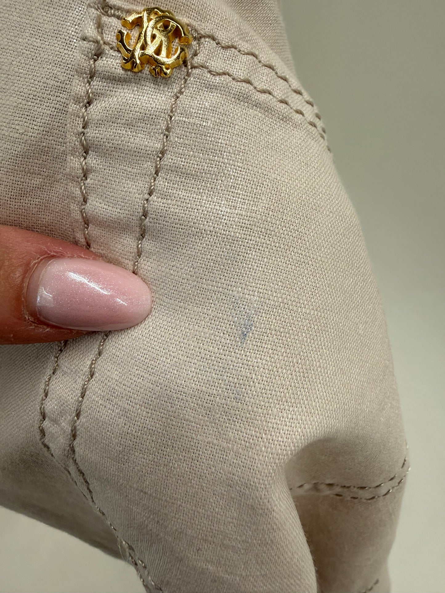 Pantaloni iconici Roberto Cavalli din pânză perlata noi cu etichetă off white