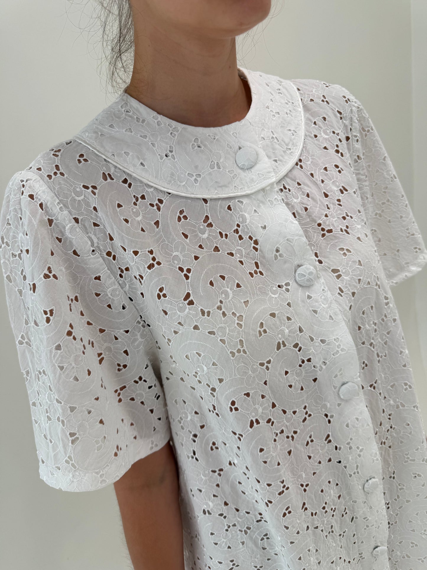 Rochie vintage italiană în croi A-line din bumbac luxury integral cu broderie anglaise
