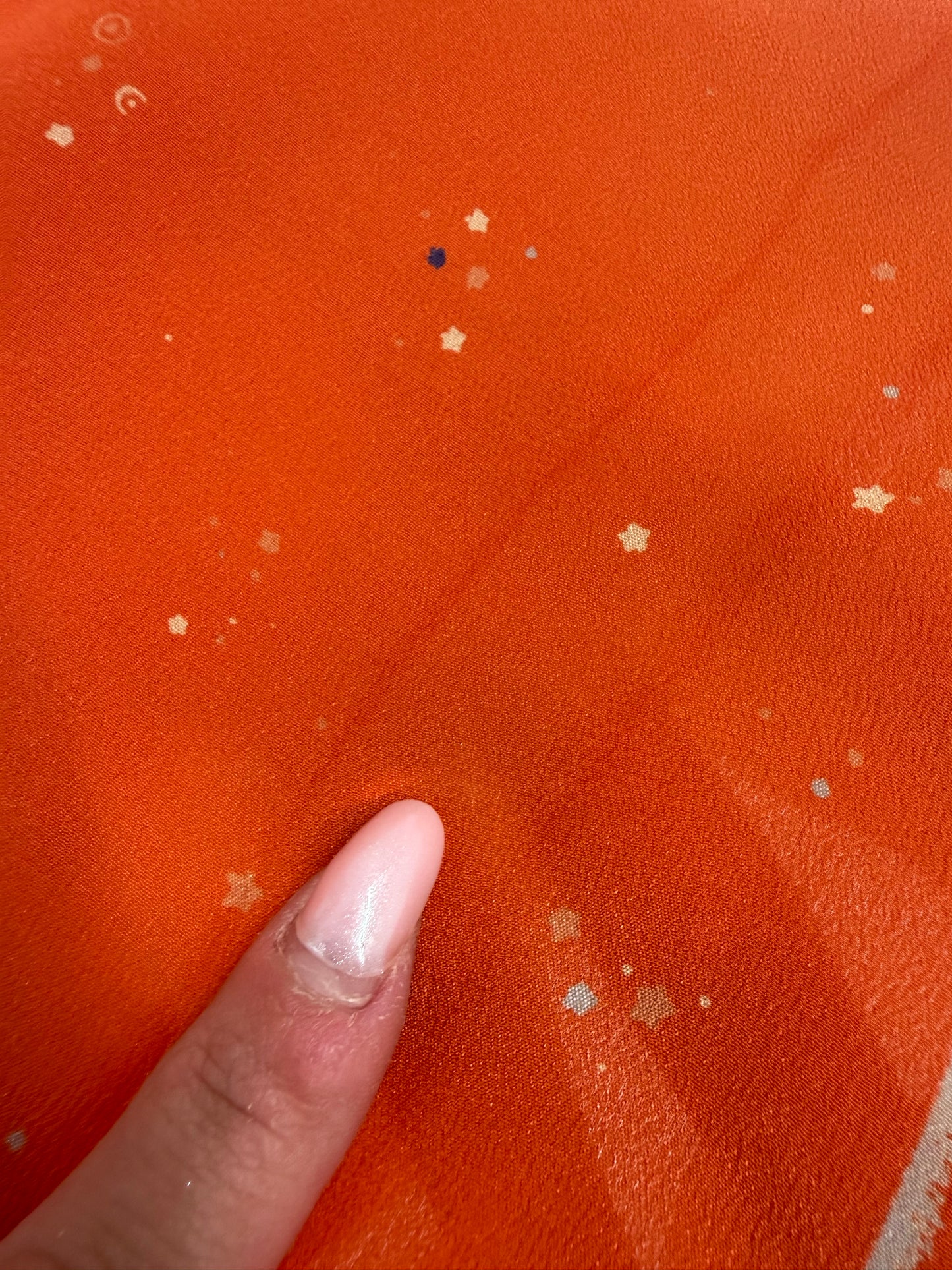 Set vintage din mătase naturală pumpkin orange cu print delicat și buline