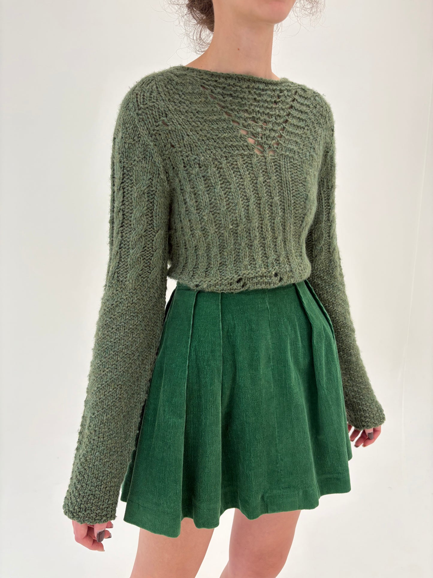 Pulover high end Italian forest green texturat din lana extrafina de gramaj mare