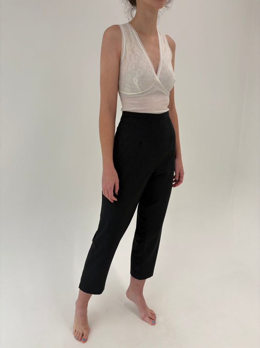 Pantaloni petite țigaretă cu talie ultra înaltă din lana extrafina