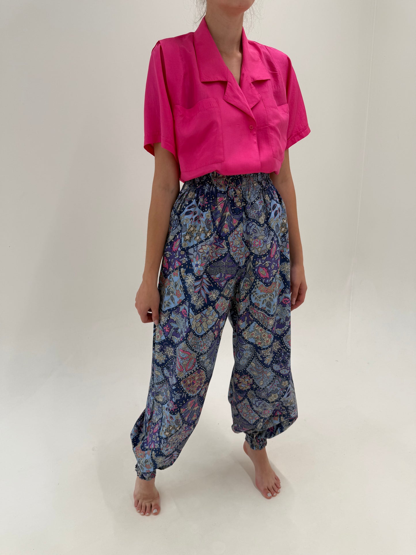 Pantaloni tall baloon din poplin excepțional de bumbac cu print paisley