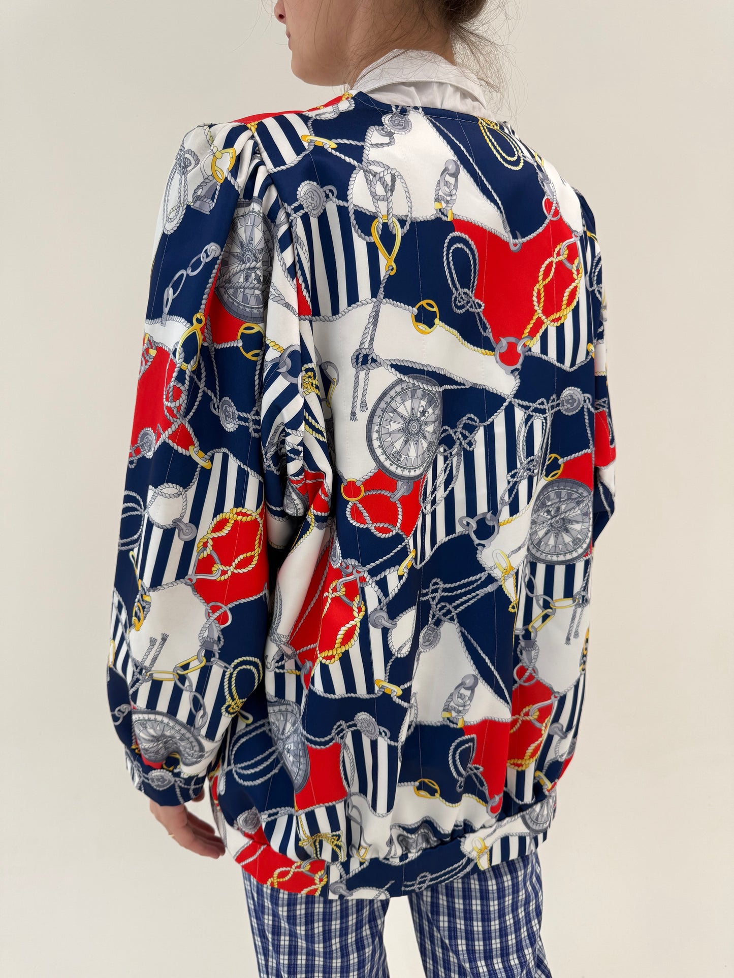Geacă bomber de vară în croi oversized cu print nautic baroc