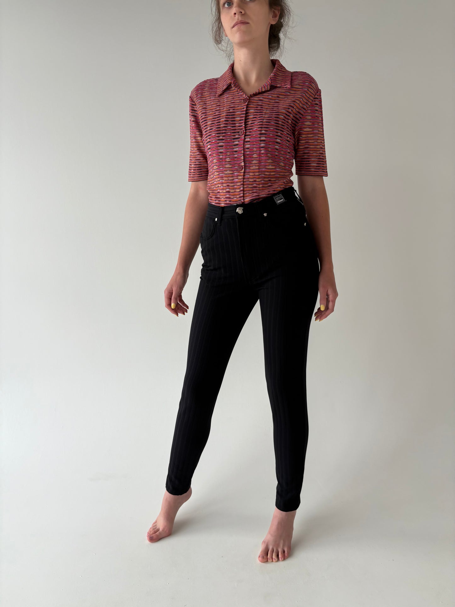 Pantaloni negri vintage Versace modelatori cu talie ultra înaltă