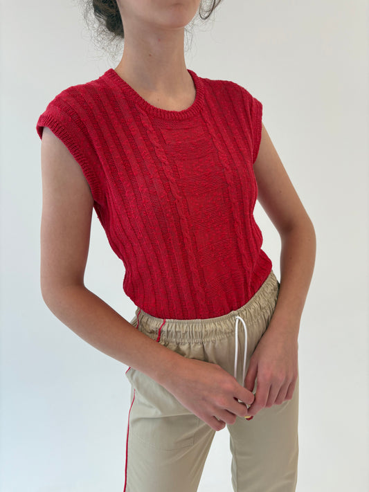 Top old vintage italian din jerse cherry red excepțional de bumbac