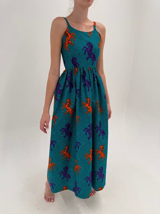 Rochie statement maxi din pânză de bumbac ușor structurată cu print manual