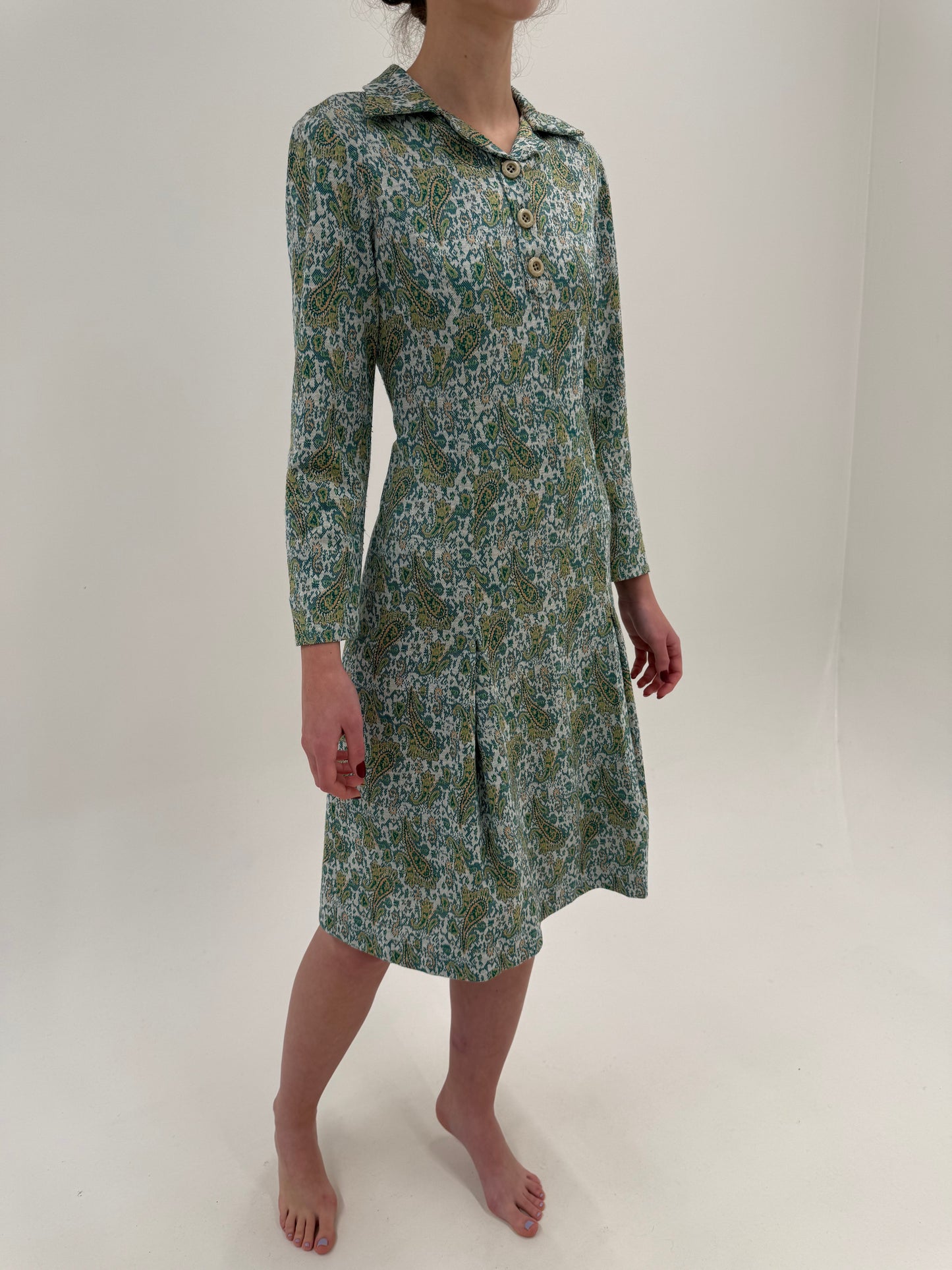 Robe chemise vintage din tricot cu print paisley în nuanțe superbe de verde