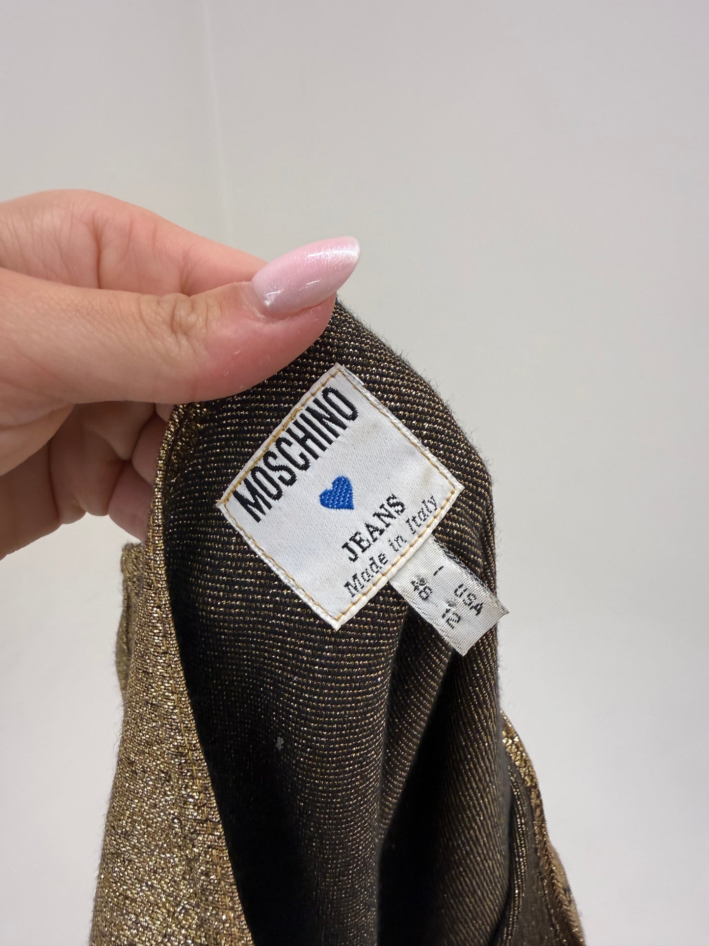 Top vintage Moschino cu franjuri și lurex auriu modelator