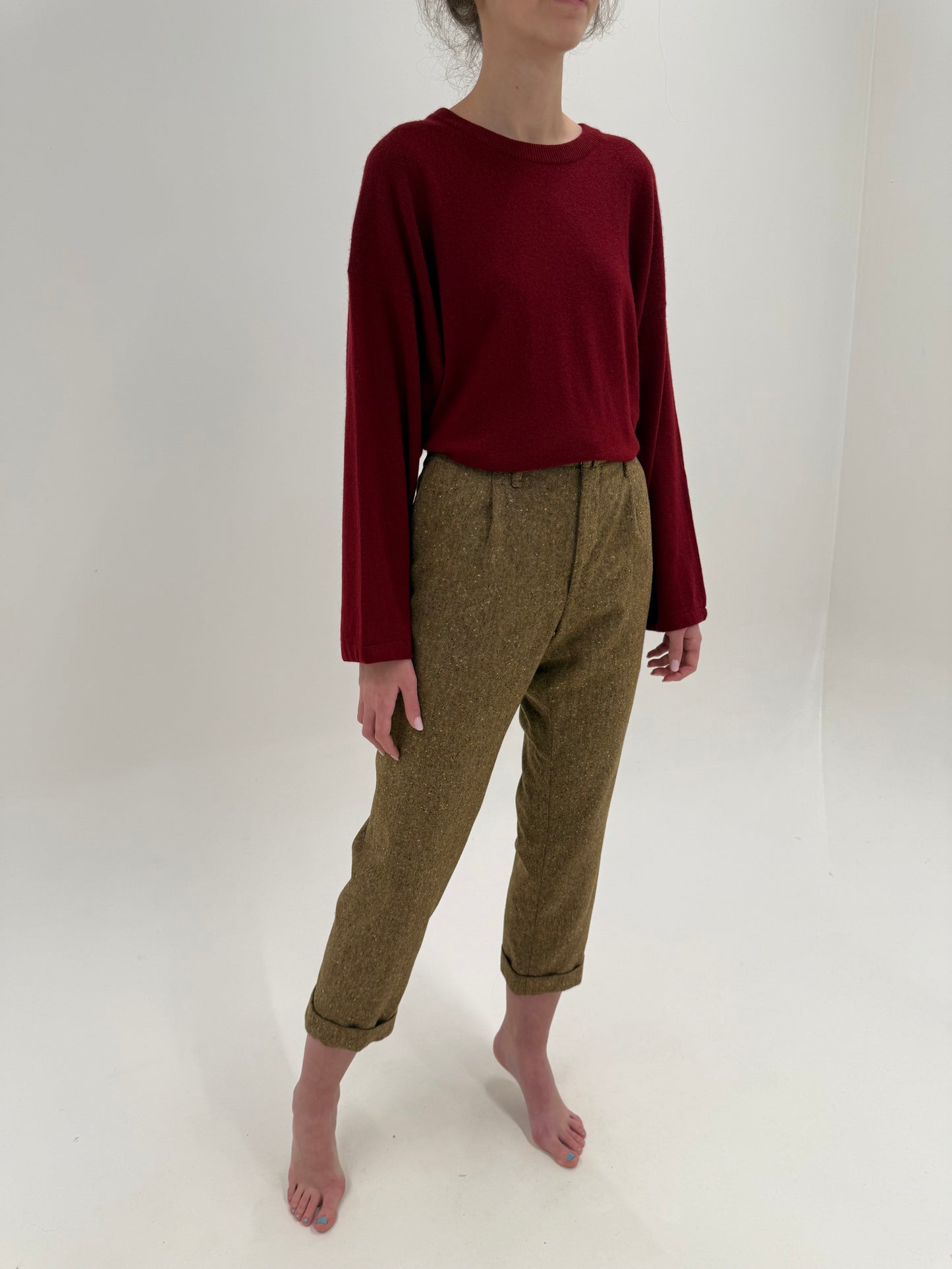 Costum camel ultra luxury bespoke din tweed Donegal de lana extrafina