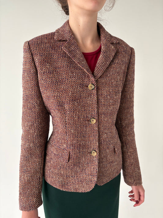 Sacou usor cambrat în stil Chanel din tweed superb de lana