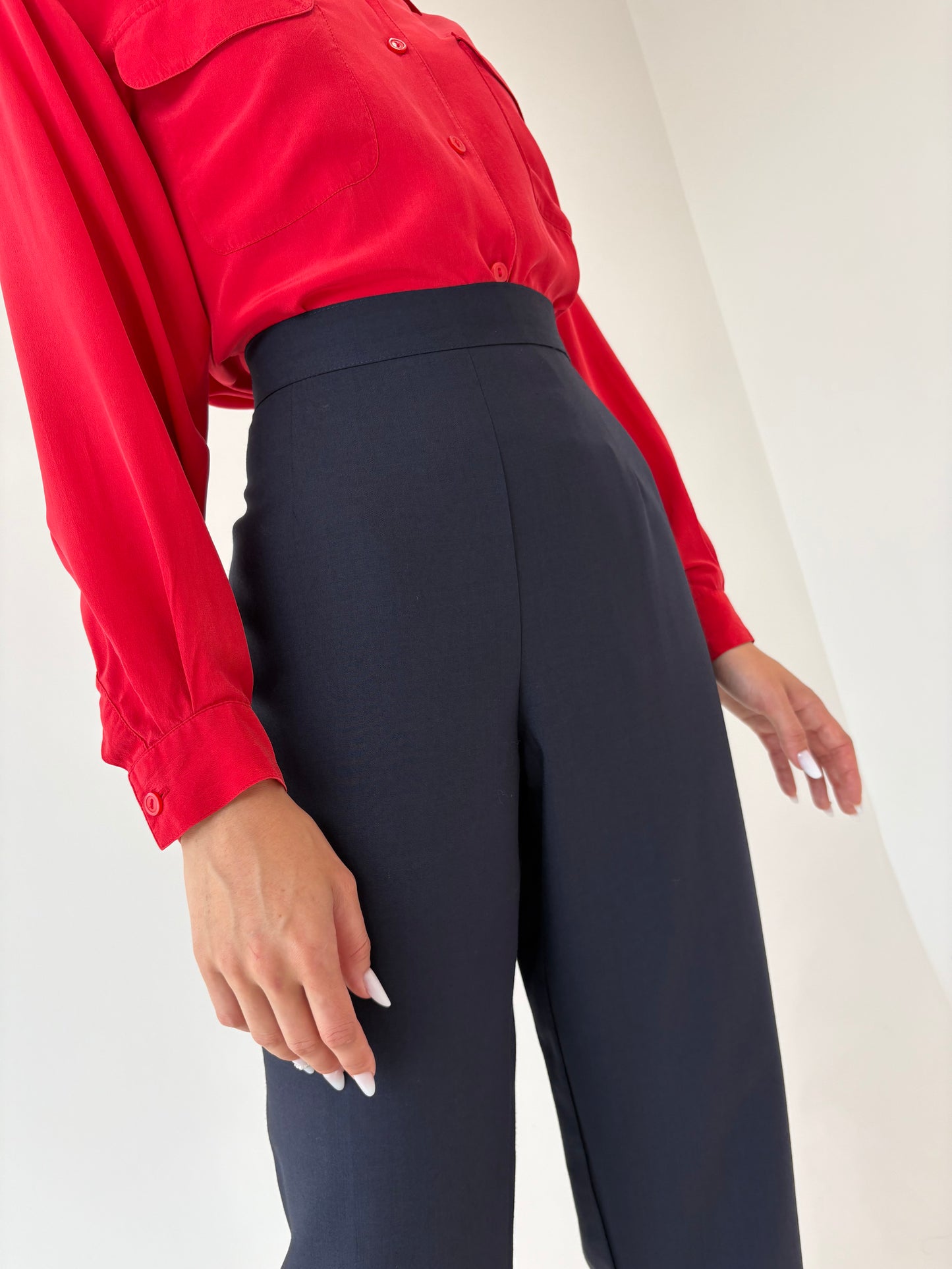 Pantaloni țigaretă cu talie ultra înaltă din lana extrafina