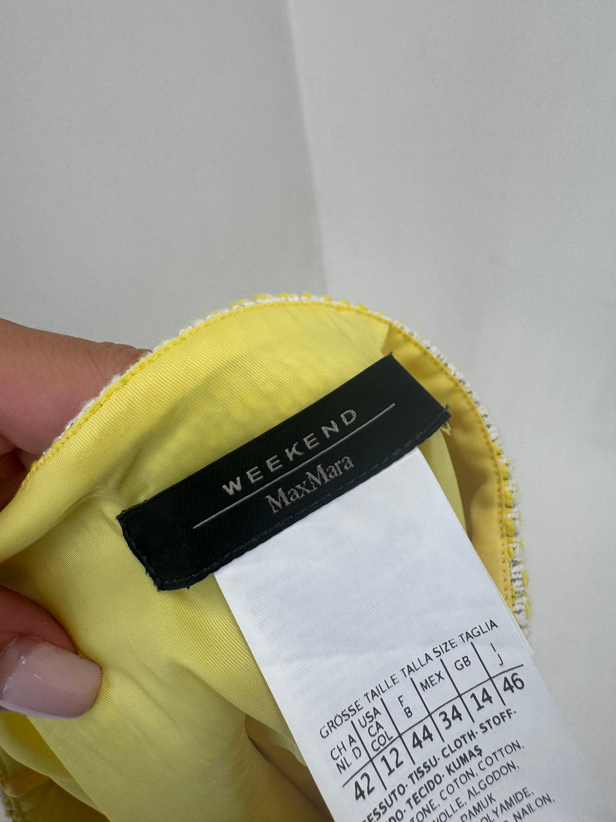 Fustă Max Mara din tweed de bumbac light yellow in croi clasic