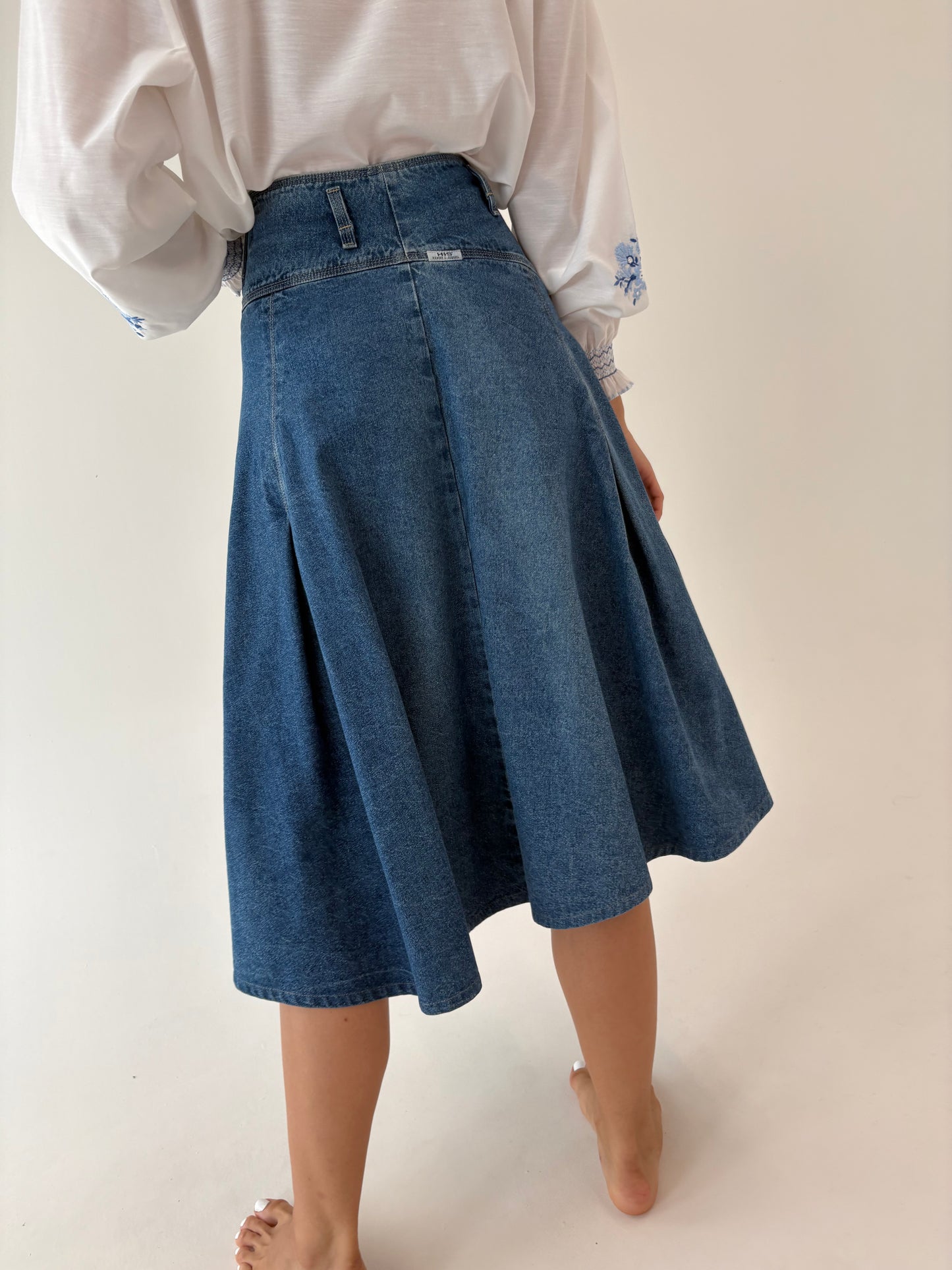 Fustă old vintage din jeans anii 80 extrem de amplă cu talie ultra înaltă