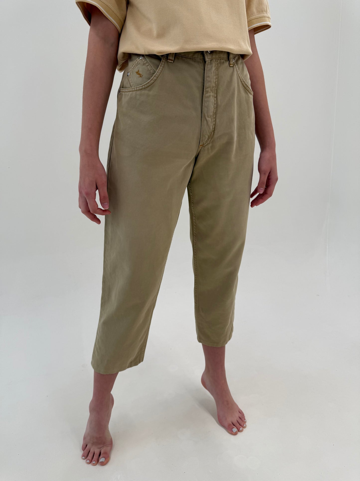 Pantaloni vintage Yves Saint Laurent camel petite din bumbac
