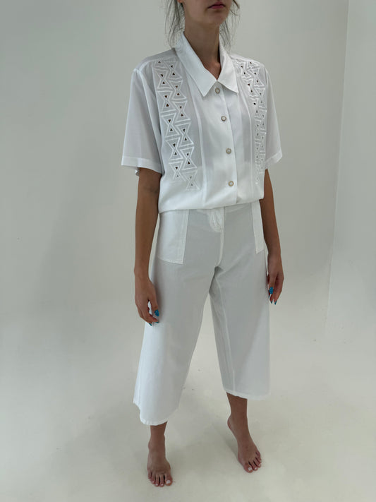 Pantaloni petite din pânză premium de bumbac cu talie reglabilă