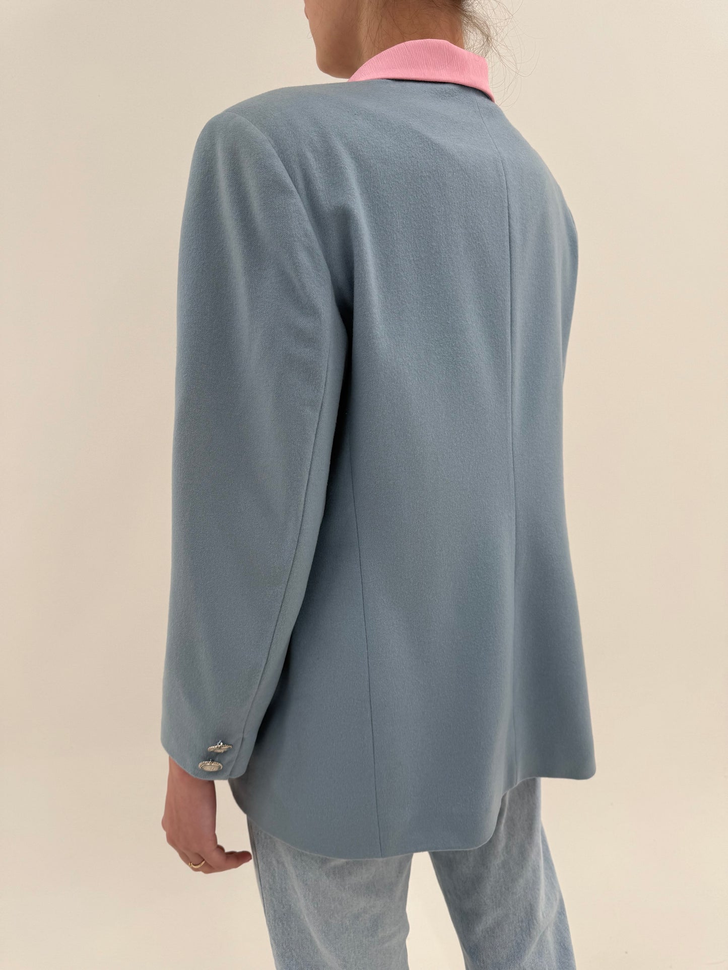 Sacou Versace vintage baby blue din lana și cașmir cu mătase naturală powder Pink