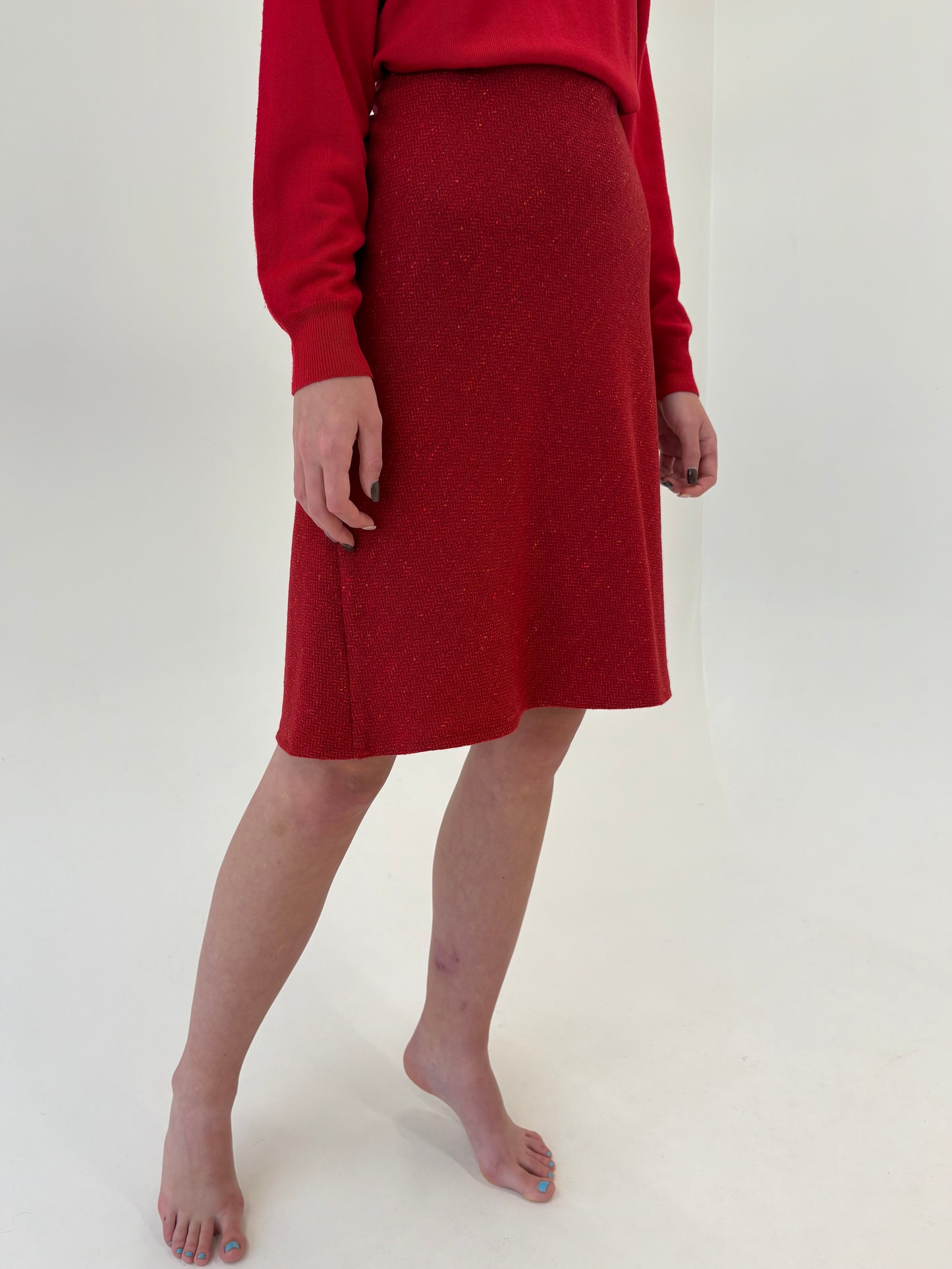 Deux piece italian excepțional din tweed Donegal în nuanțe de roșu