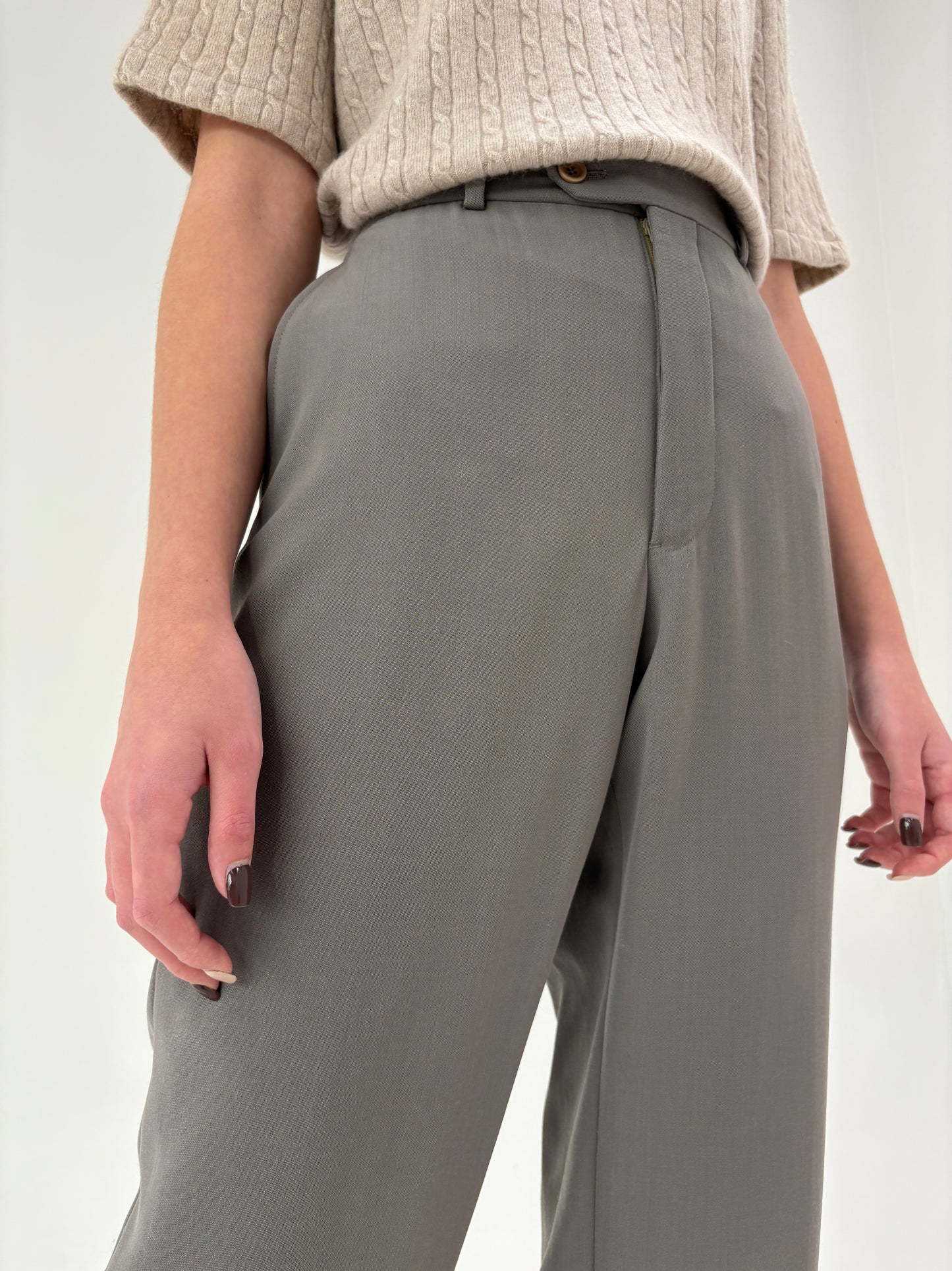 Pantaloni luxury Armani Sage green din lana extrafina