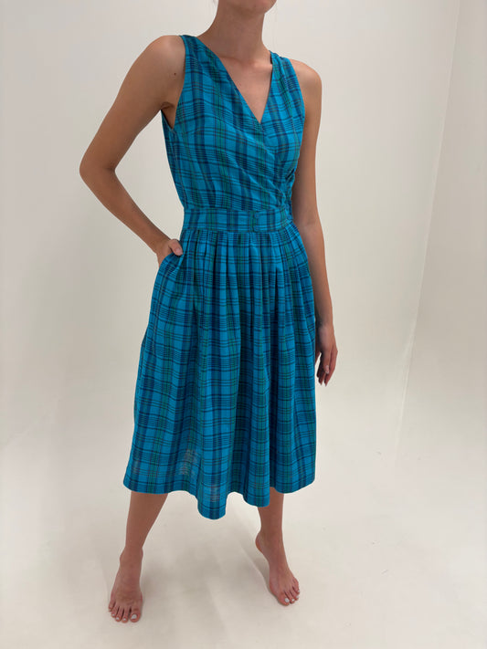 Rochie vintage în croi petrecut cu buzunare din pânză excepțională de in și bumbac