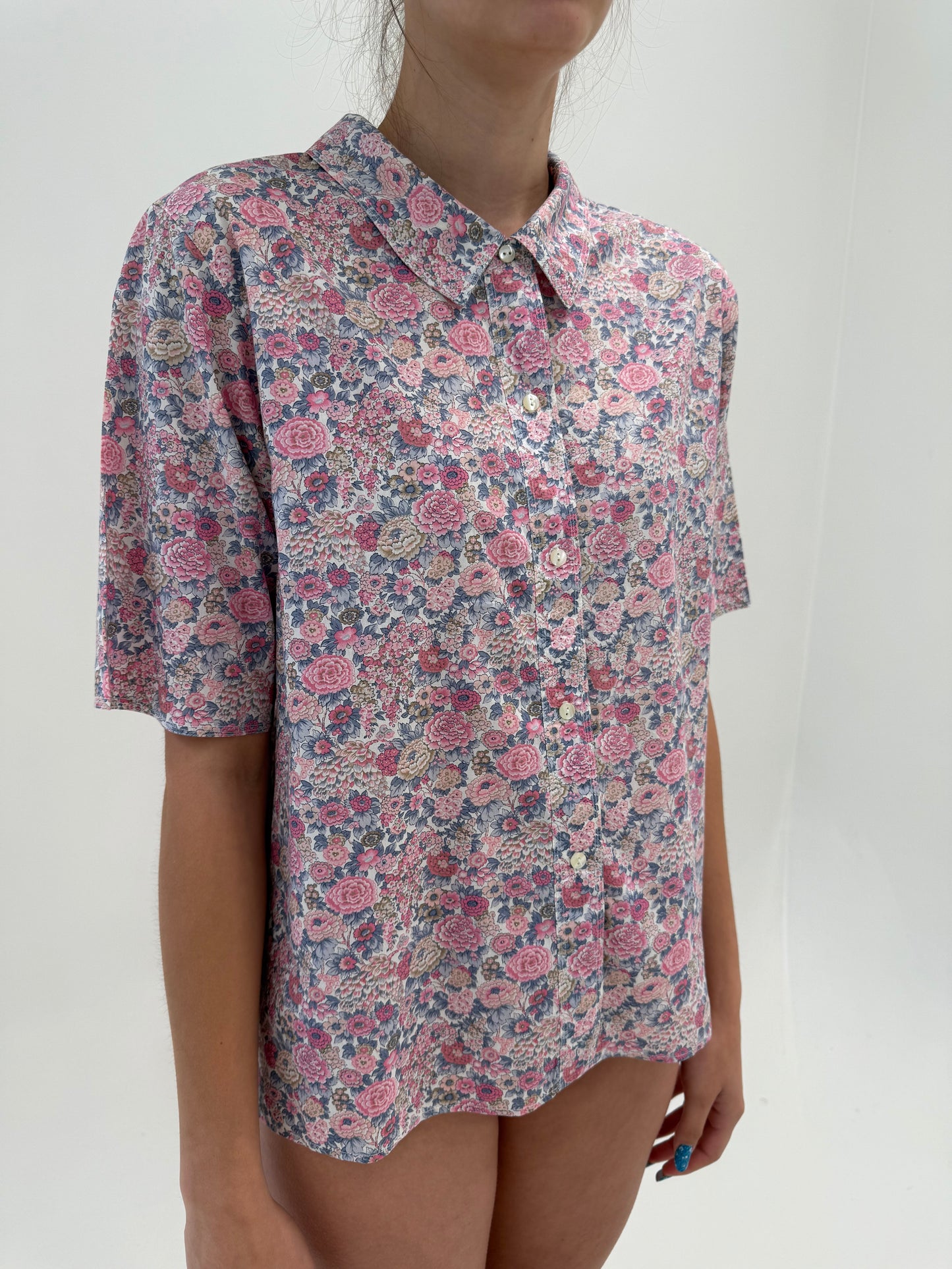 Cămașa luxury vintage Cacharel cu print superb în nuanțe pudrate