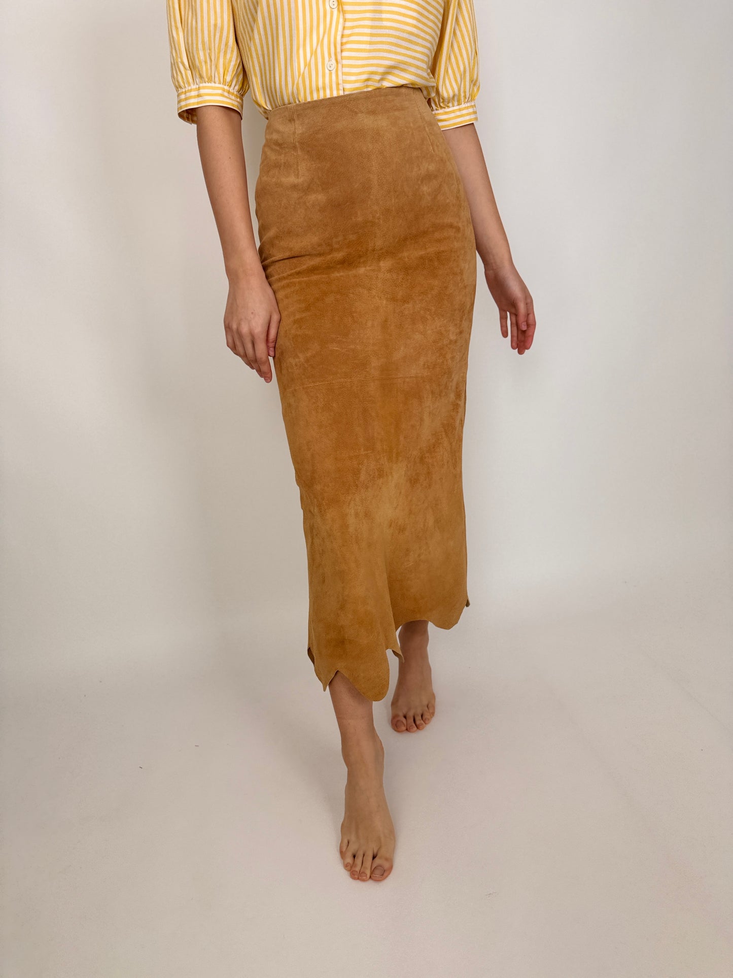 Fustă maxi piele naturală camel