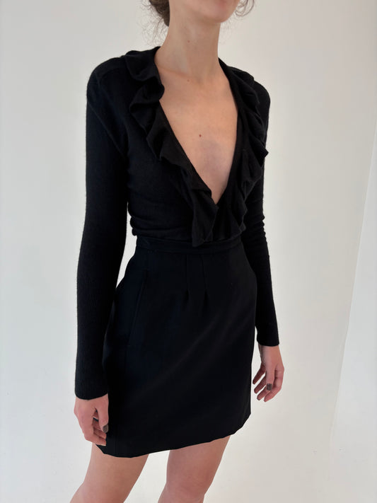 Fustă mini charcoal gray din lana extrafina cu buzunare și pense