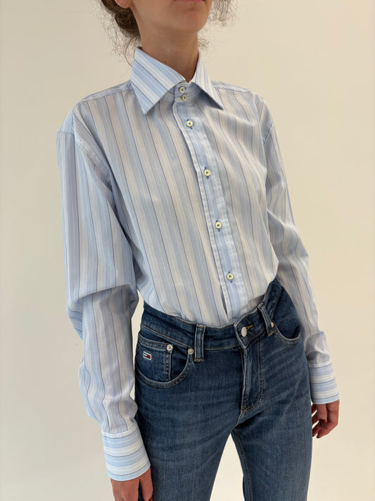 Cămașa baby blue din poplin gros de bumbac structurat