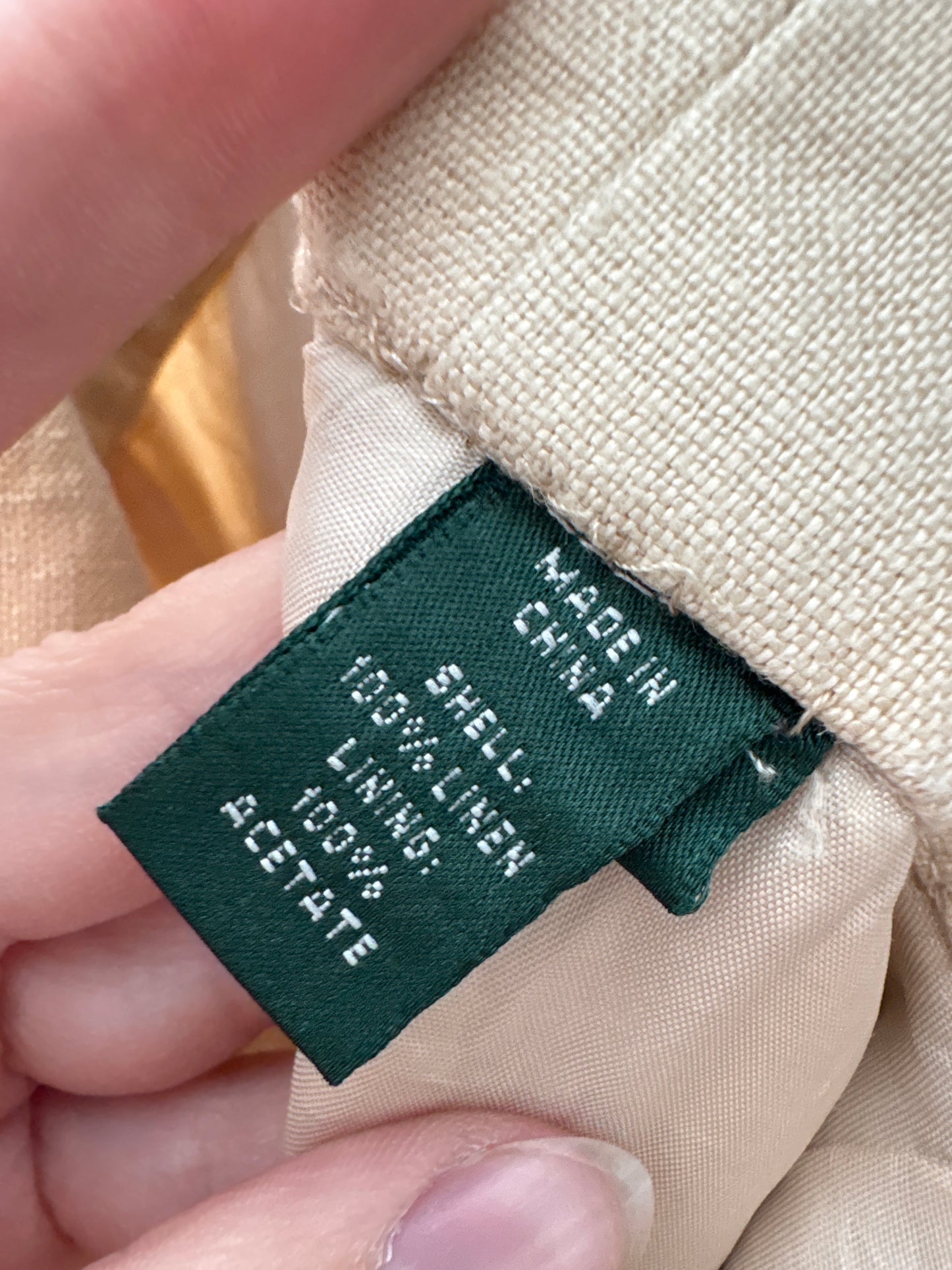 Pantaloni Ralph Lauren tall  camel din pânză excepțională de in în croi drept