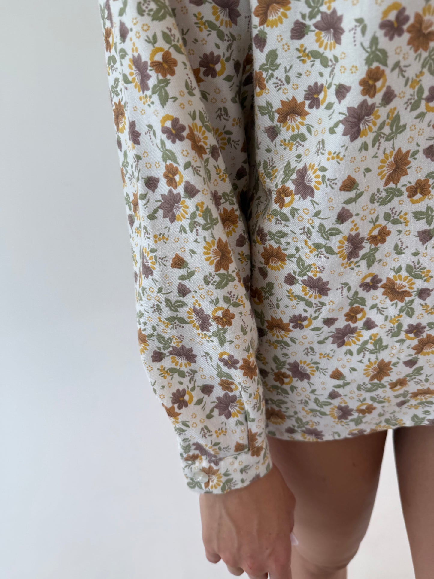 Cămașa vintage petite din poplin gros și moale de bumbac cu print floral delicat